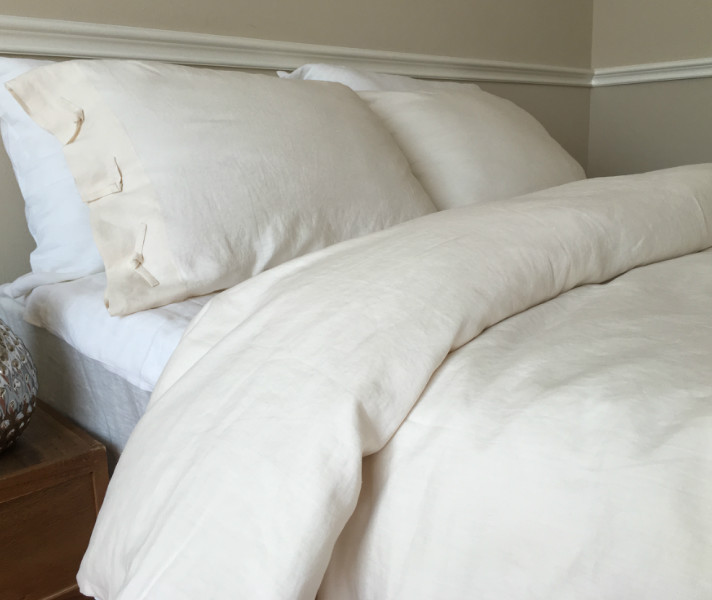 Cream Ivory Duvet Cover with Tie Knot, Natural Linen, Custom Size,Queen