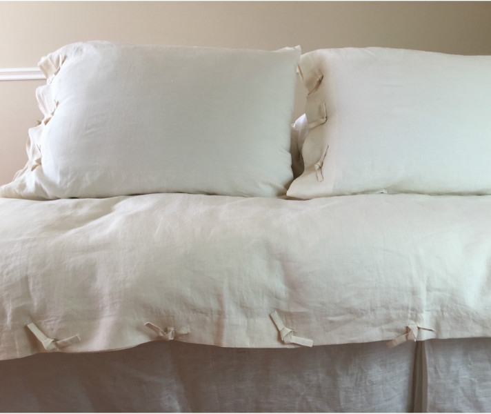 Cream Ivory Duvet Cover with Tie Knot, Natural Linen, Custom Size,Queen