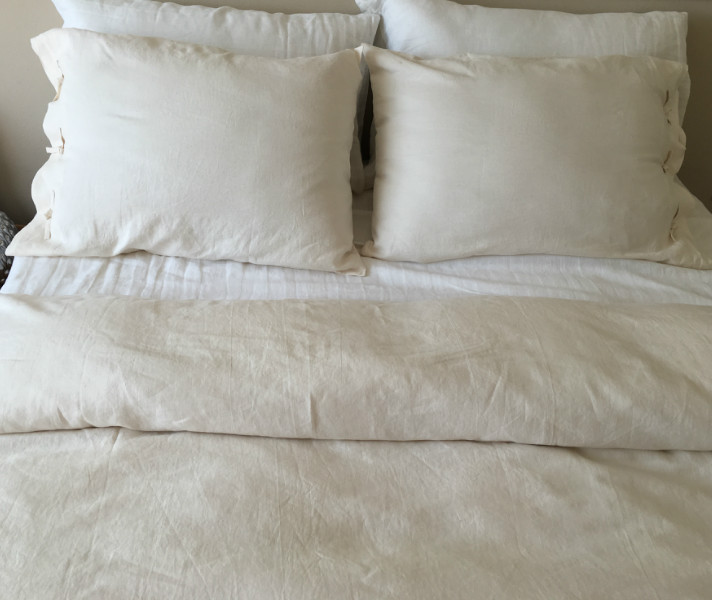 Cream Ivory Duvet Cover with Tie Knot, Natural Linen, Custom Size,Queen