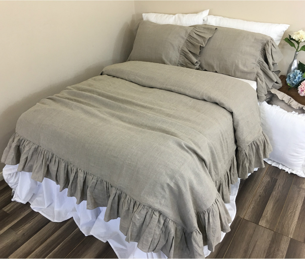 Dark Linen Mermaid Long Ruffle Duvet 