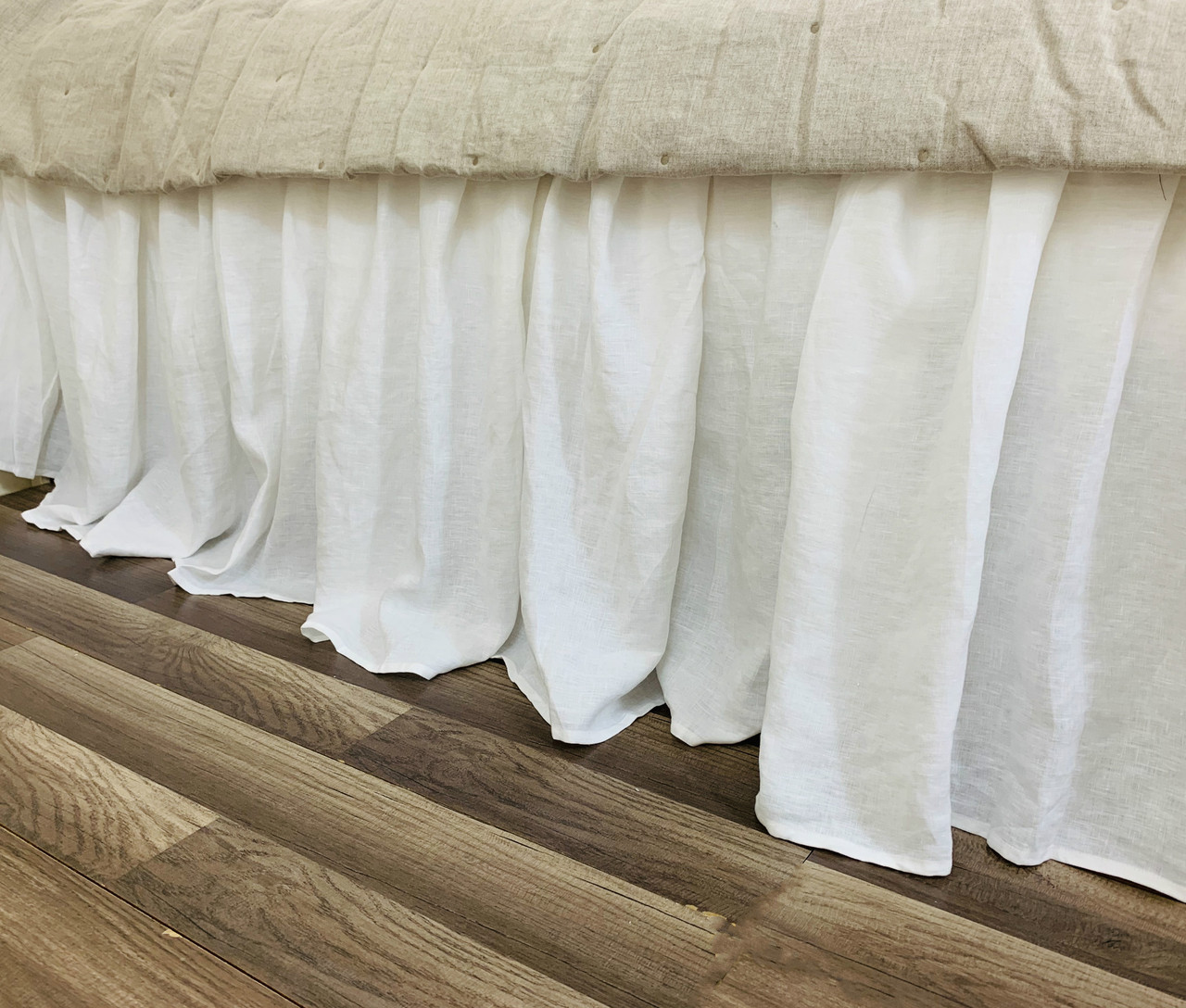 White Bed Skirt up to 24" drop, 100 natural linen Handcrafted by