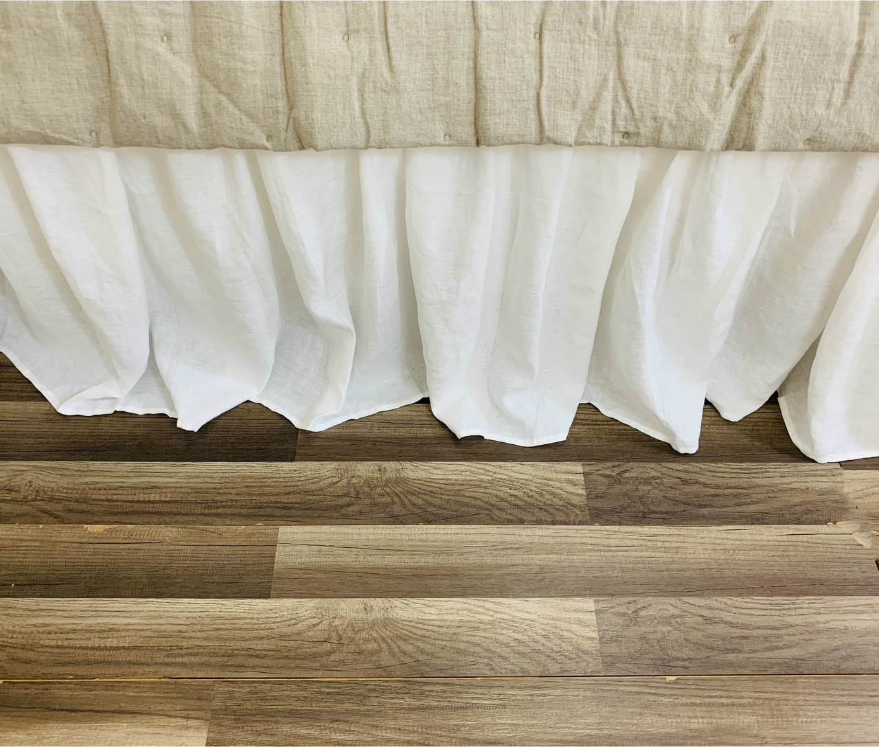 White Bed Skirt up to 24" drop, 100 natural linen Handcrafted by