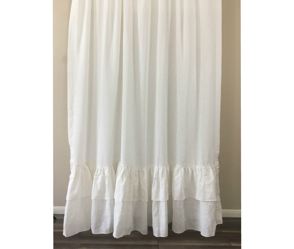 White Long Ruffle Shower Curtain 72x72 72x85 72x94 Custom Size
