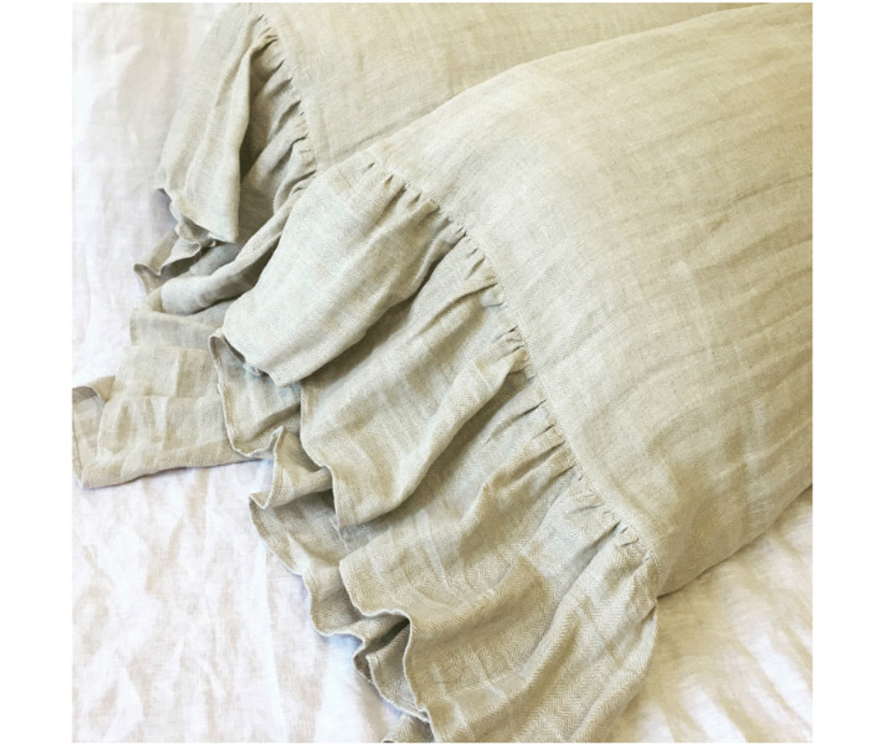 Chevron Linen Pillow Covers With Mermaid Long Ruffles