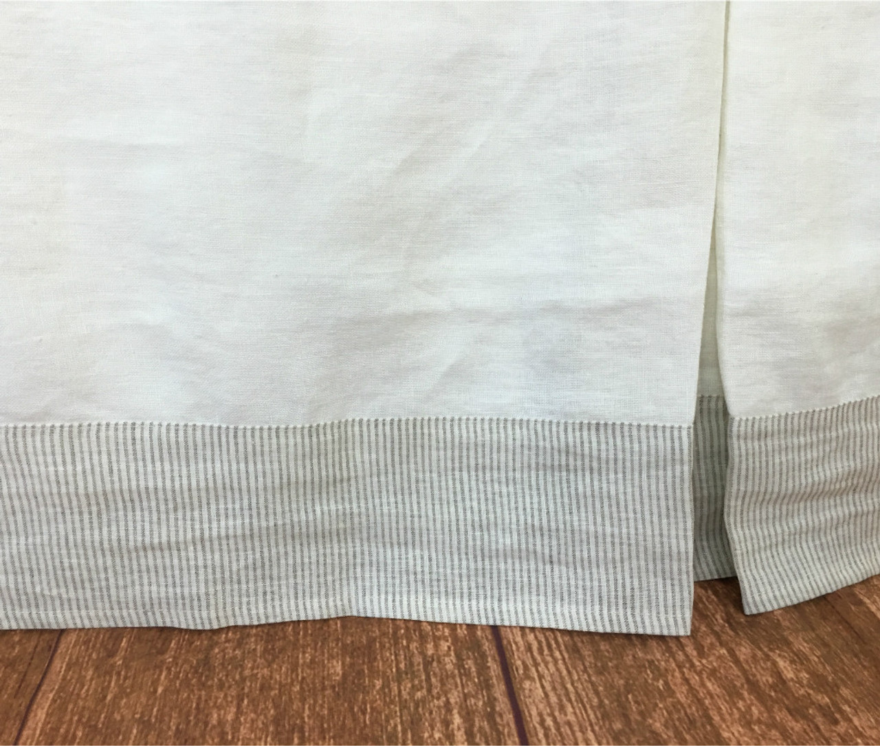 Tailored Bed Skirt in Soft White with Linen Ticking Striped Border ...