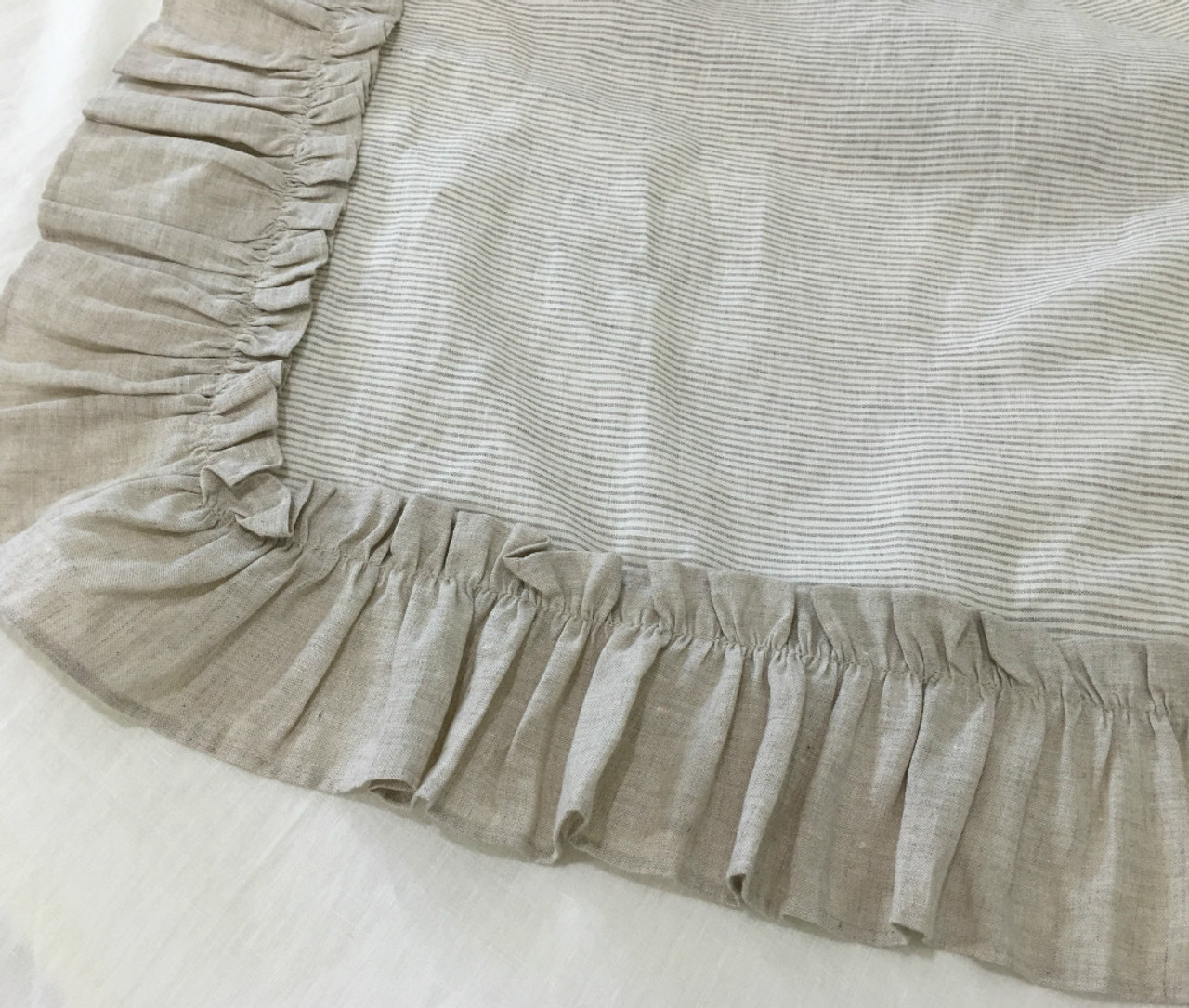 Linen Ticking Striped Euro Sham with Natural Linen Ruffles in Vintage ...