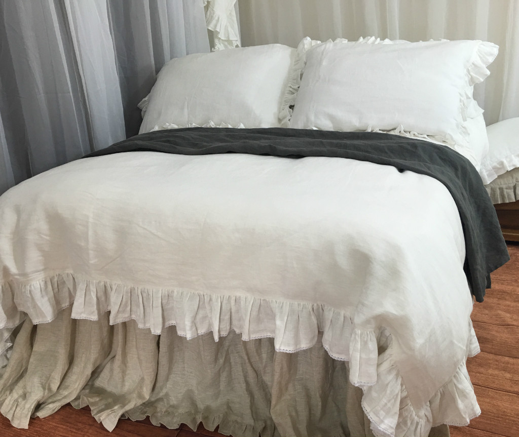 Soft white Ruffle Duvet Cover with Lace Handcrafted by Superior
