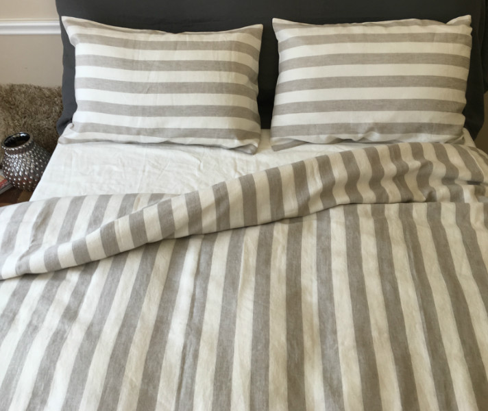 Natural Linen Striped Duvet Cover, Over 16 stripe patterns, Custom Size