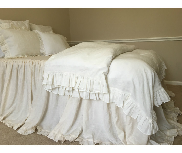 Ruffle Duvet Cover Natural Linen, 40+ colors/patterns, Custom Size