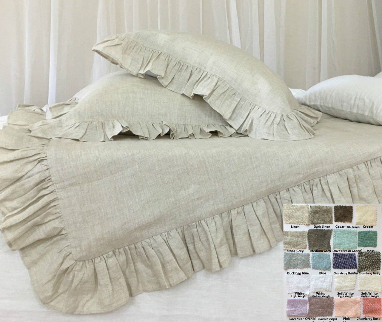 Ruffled Pinstripe Duvet Cover in Grey and White, Natural Linen