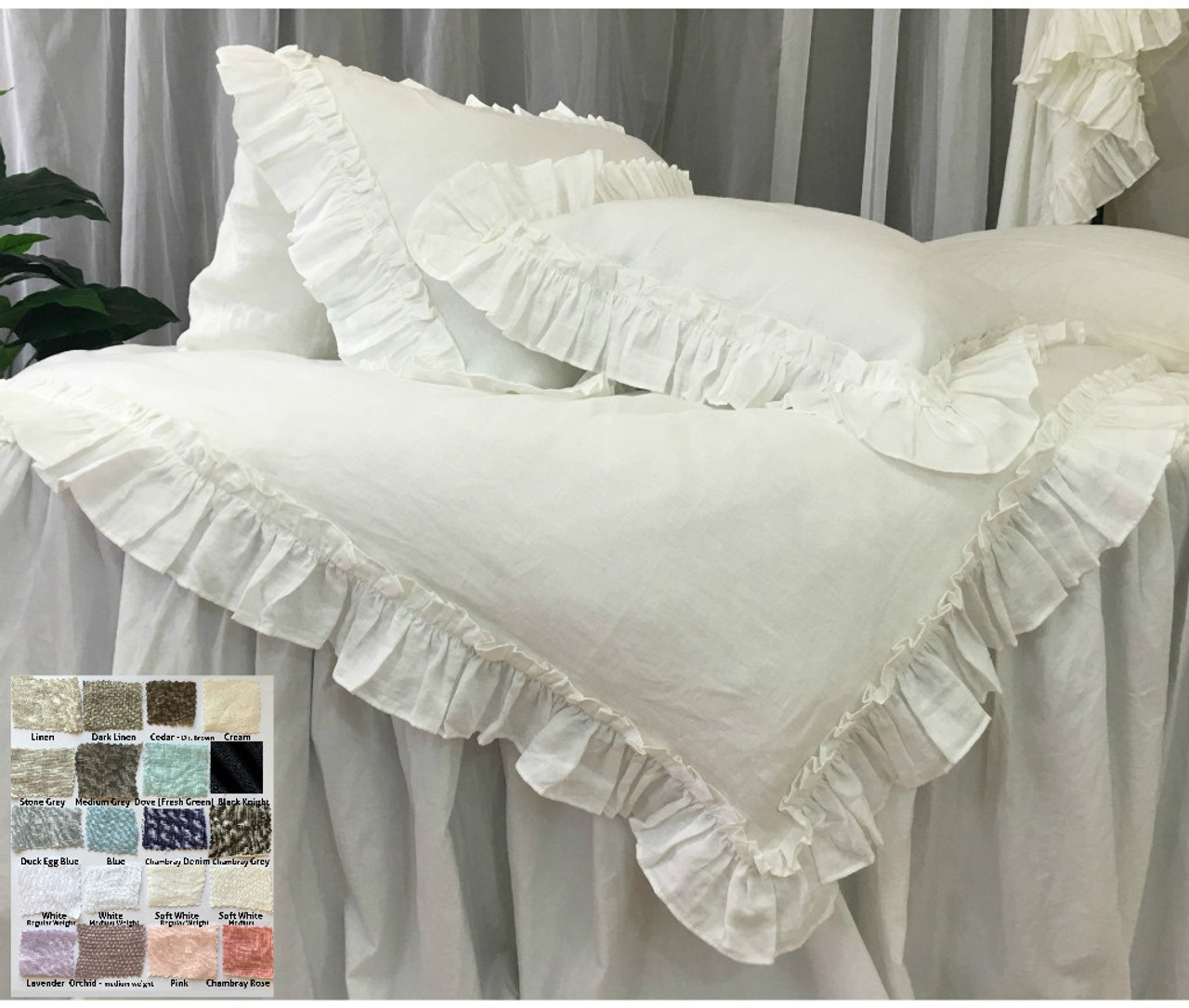 Linen Duvet Cover With Vintage Ruffles Style 40 Colors Patterns