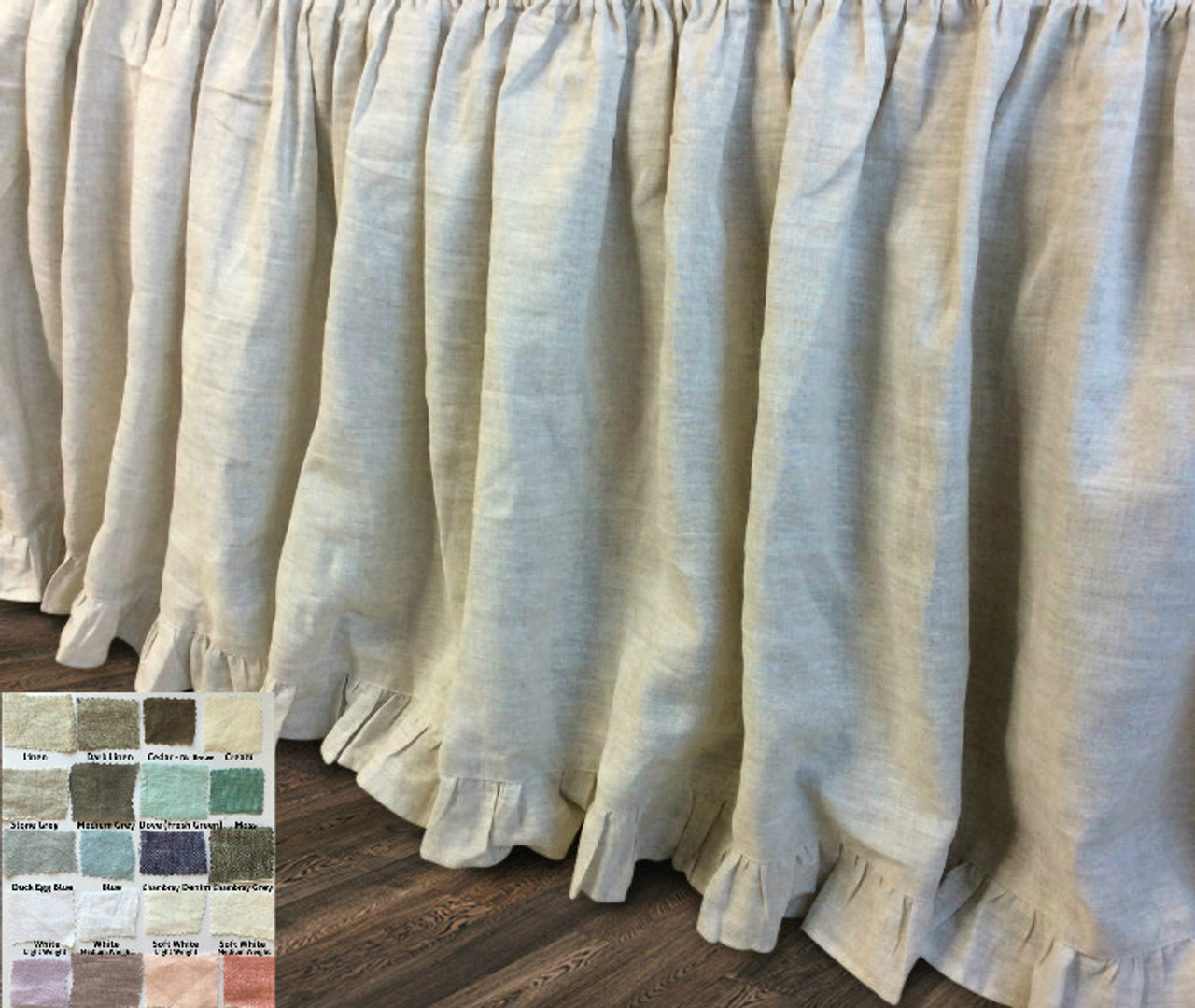 White Linen Bed Skirt with Gathered Ruffles and Cotton Decking - King,  Queen, Twin and Full - Custom Drop - More Colors Available