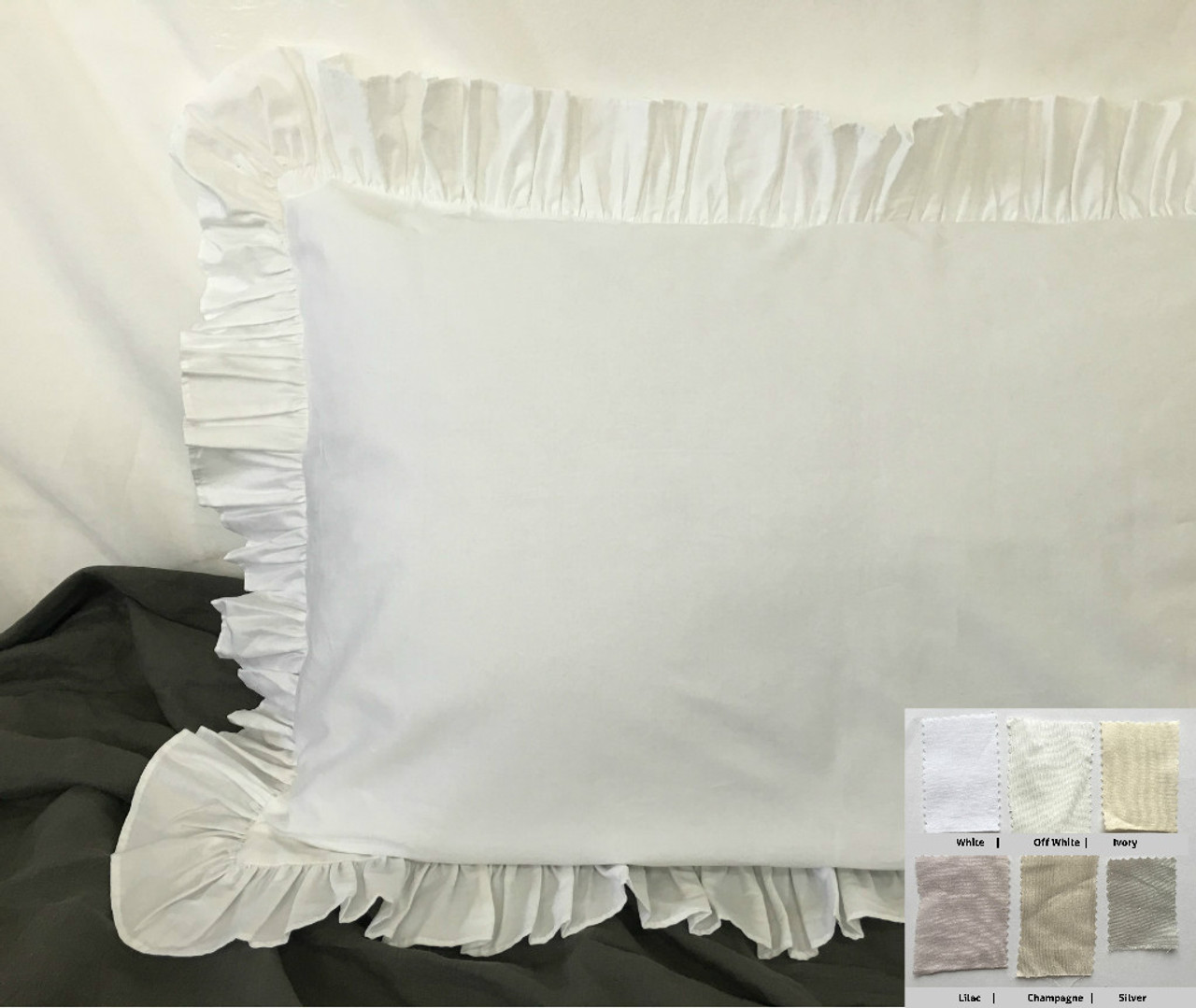 Ruffle Euro Sham Covers Custom Made From Pima Cotton White Off