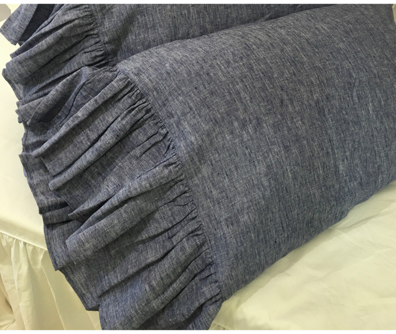 Chambray Denim Pillow Cases With Mermaid Long Ruffles