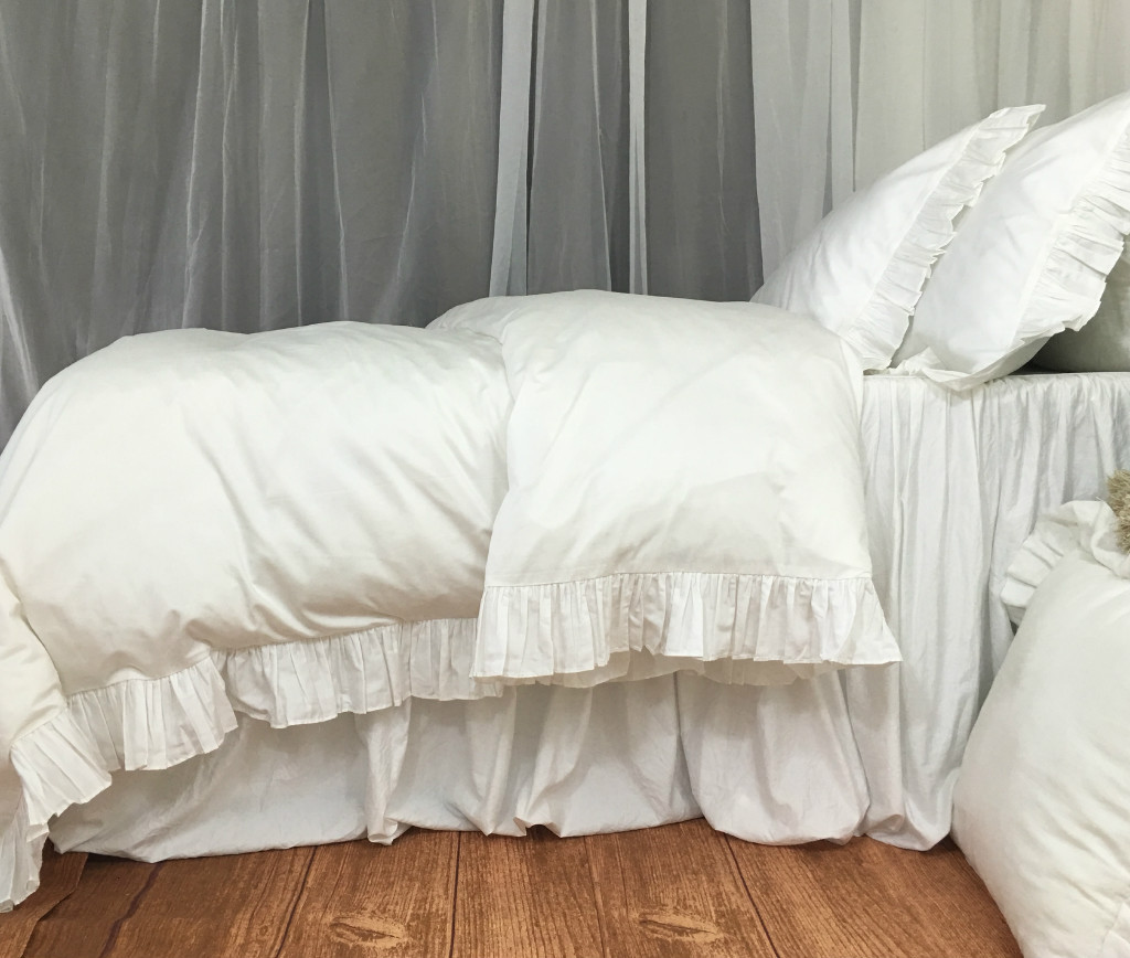 Ruffle Duvet Cover, custom made from long staple pima cotton White