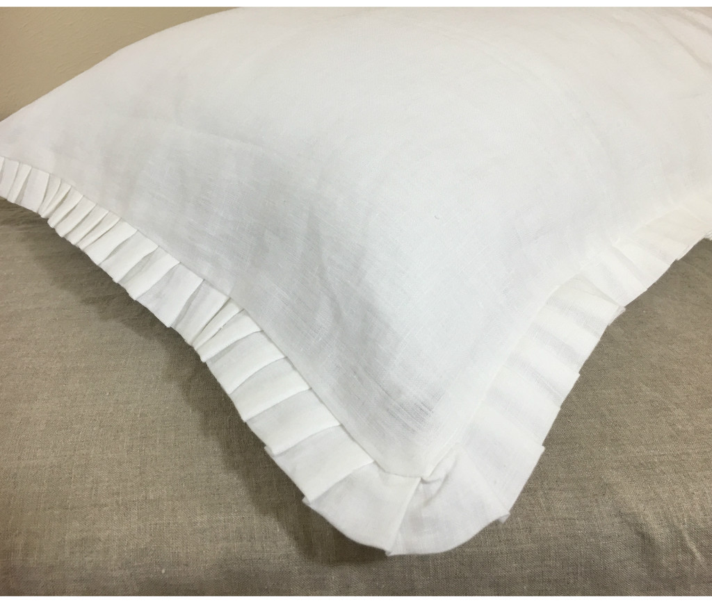 Euro Sham Cover with Pleated Petite Ruffles White, Grey, Cream, Pink