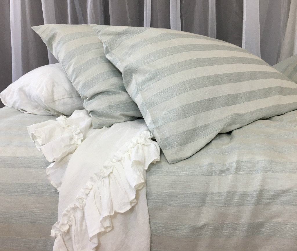Chambray Moss Stripe Linen Duvet Cover