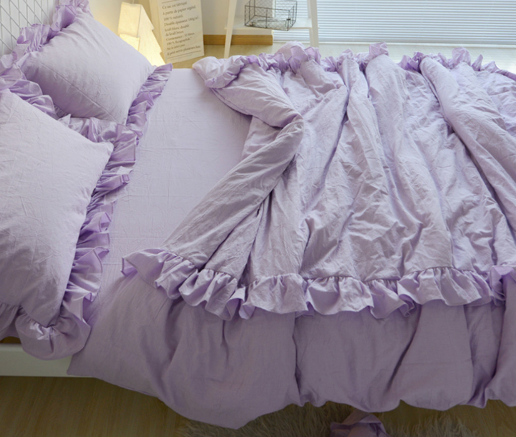 Lavender Purple Duvet Cover with 2 Rows of Ruffles, 100 washed linen fabric, Soooooo pretty!