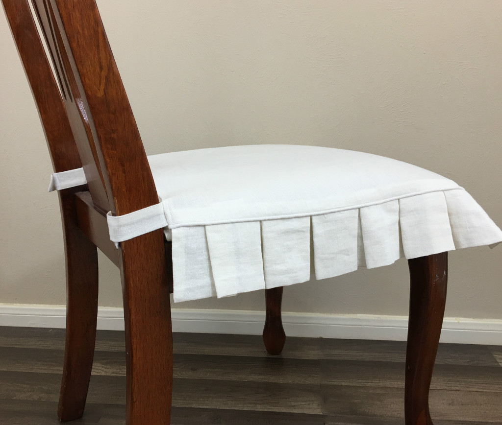 Linen Chair Seat Cover with Pleated Ruffles Multiple Colors