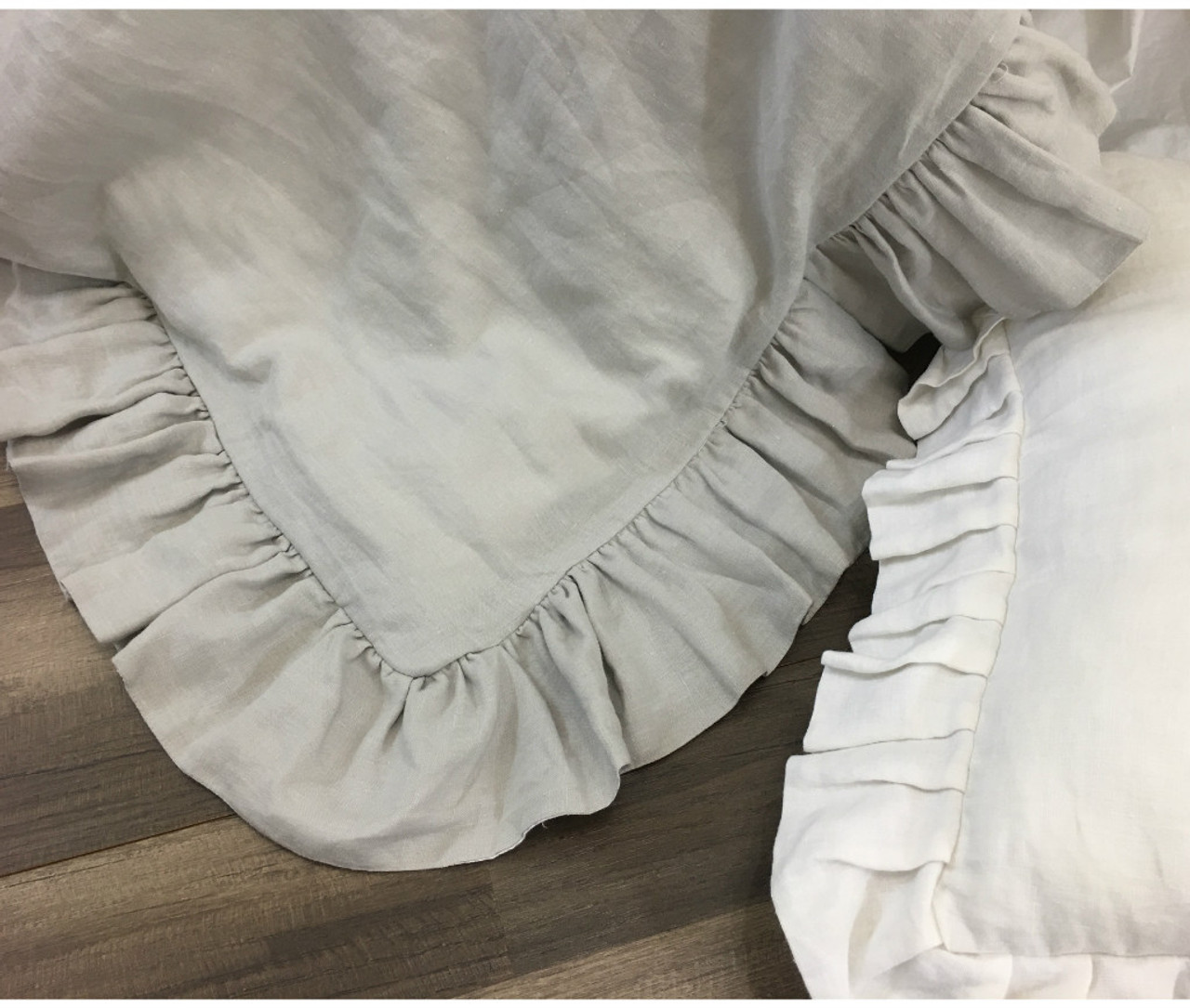 Stone Grey Linen Duvet Cover with Country Ruffle Hem, An exquisite Piece