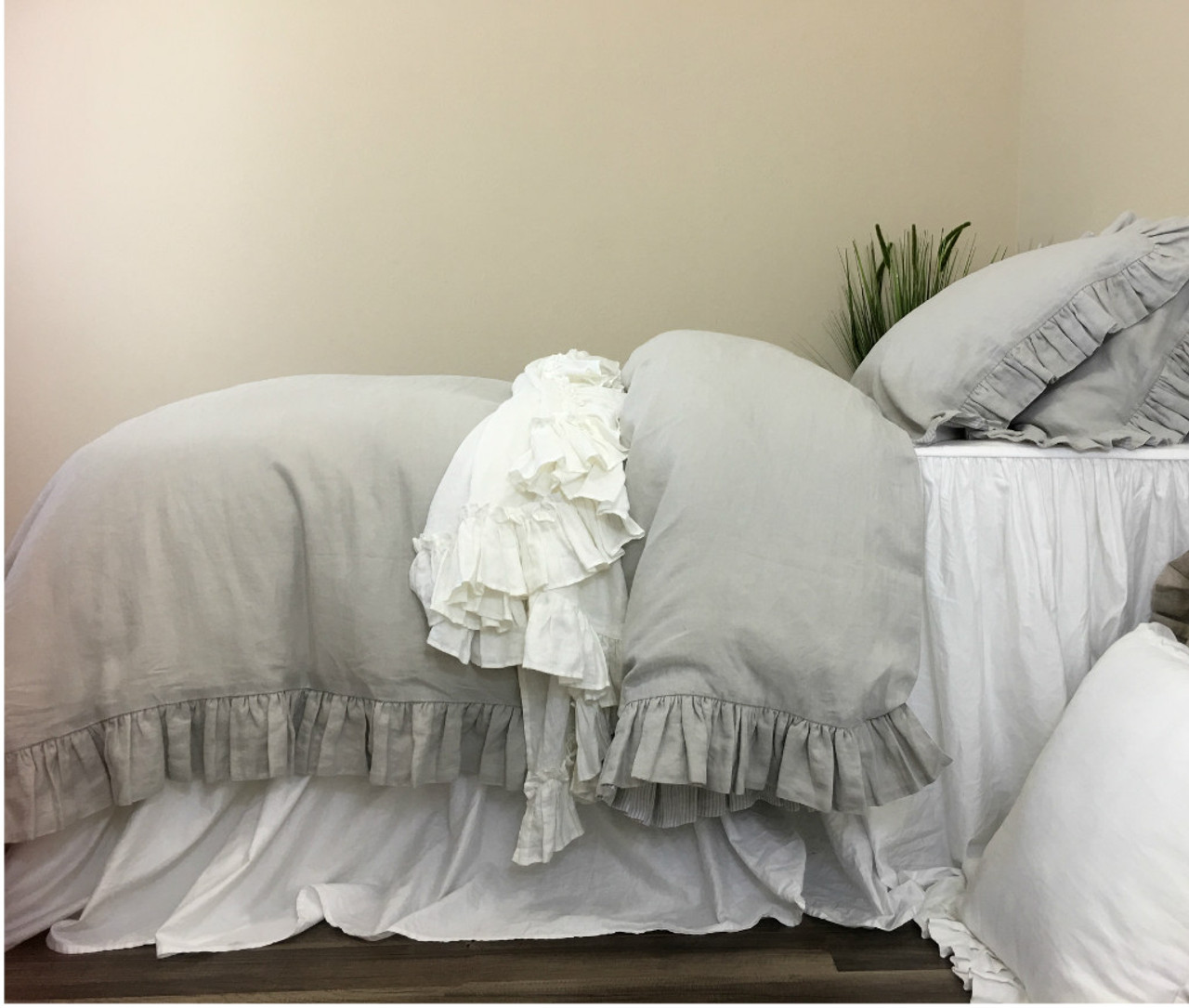 Stone Grey Linen Duvet Cover With Country Ruffle Hem An Exquisite