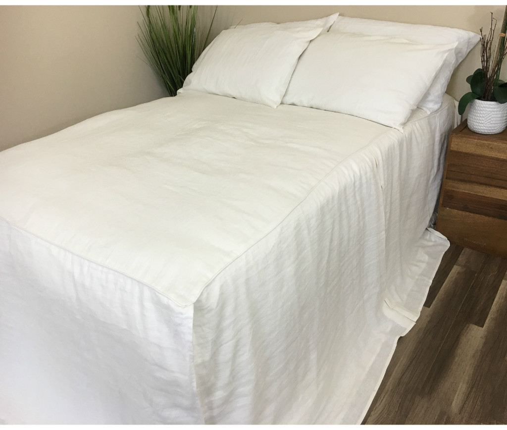 White Linen Bedspread, Tailored Pleats, A bedcover for the minimalist.