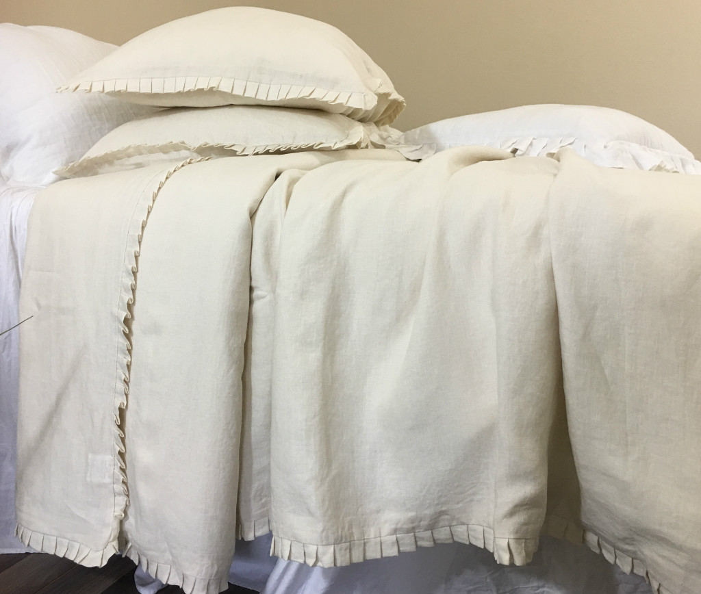 Cream Linen Duvet Cover with Petite Pleated Ruffles all the way around