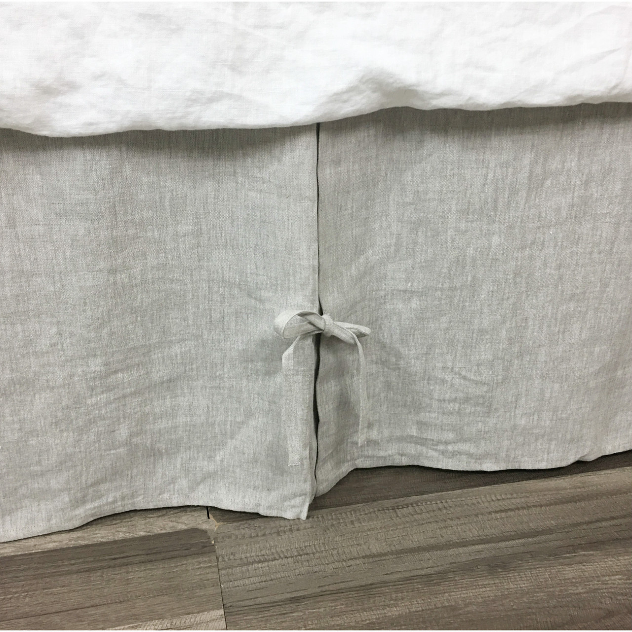 Tailored Pleated Linen Bed Skirt with Ties, 80+ linen colors, Made to fit.