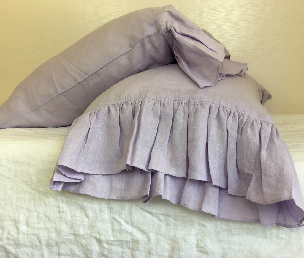 Lavender Linen Pillowcases with Mermaid Long Ruffles