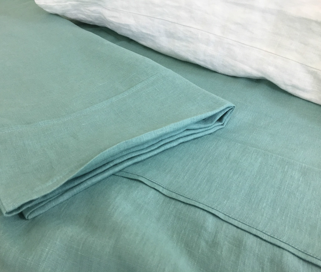 Moss Green Linen Bed Sheets Set