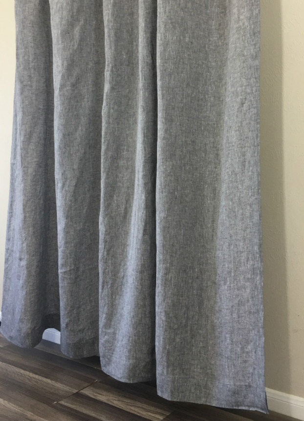 Chambray Grey Linen Shower Curtain Natural Linen MildewFree, 72x72, 72x85, 72x94. Custom
