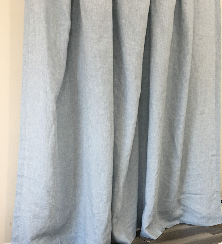 Chambray Surf Blue Linen Shower Curtains 72x72 72x85 Custom