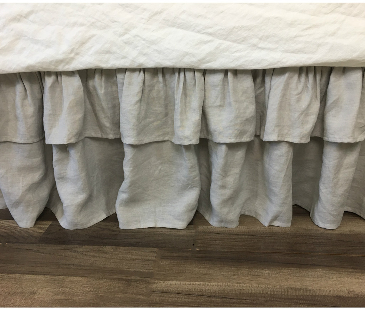 Stone Grey Bed Skirt with 2 tiered Ruffles, Natural Linen ...
