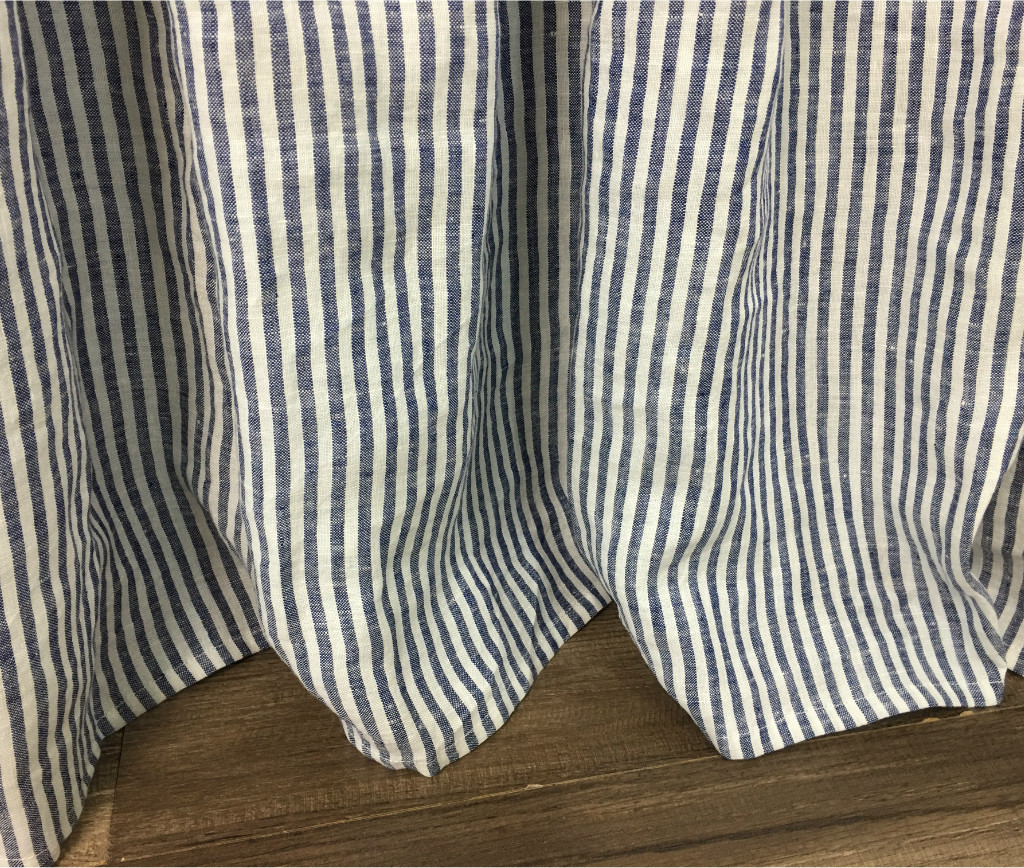 Denim and White Striped Bed Skirt, Classic Striped Dust Ruffle, Natural