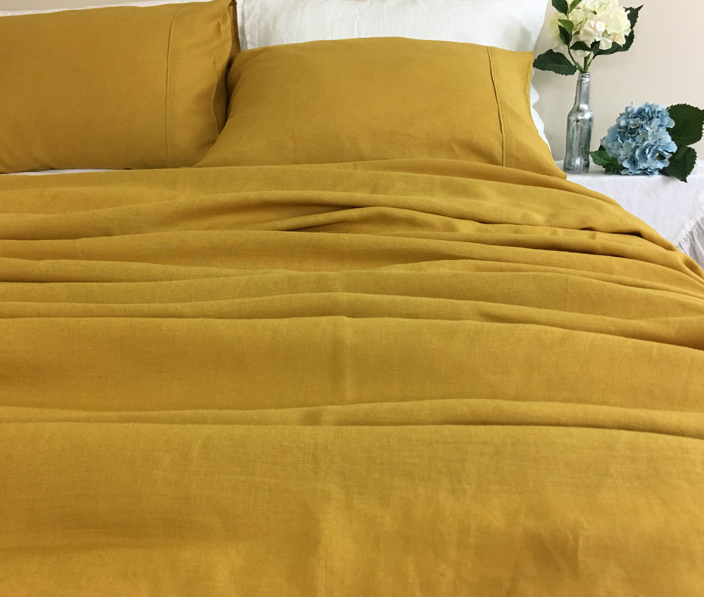Mustard Gold Linen Duvet Cover
