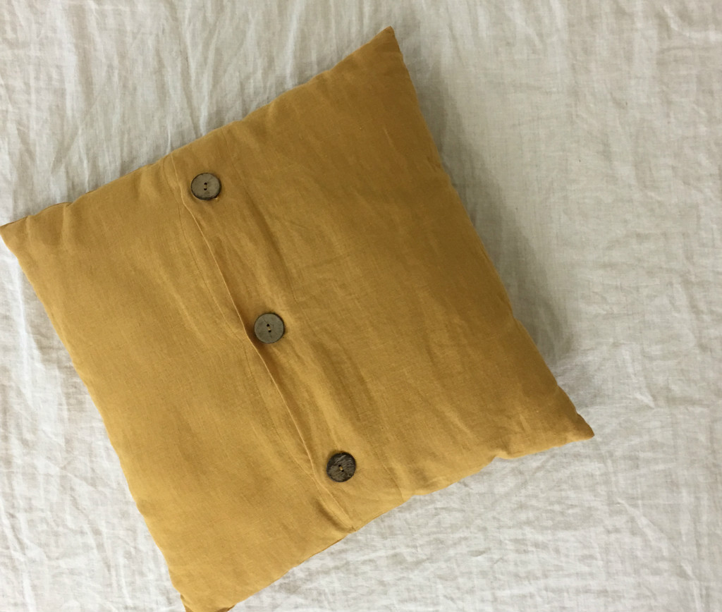 Mustard Gold Natural Linen Euro Sham Covers with Wooden Buttons, 16x16