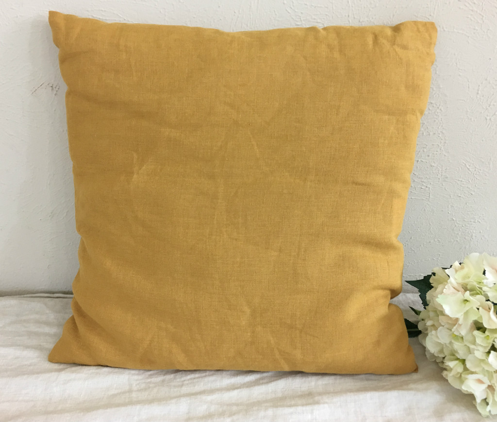 Mustard Gold Natural Linen Euro Sham Covers with Wooden Buttons, 16x16