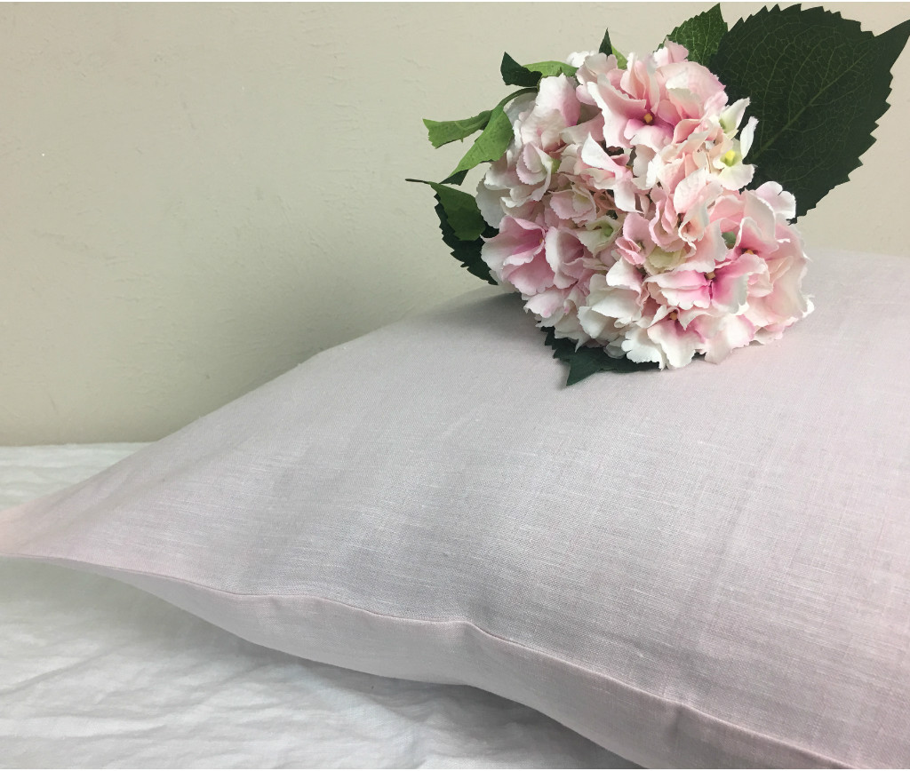 Chambray Blush Pink Euro Sham Cover, Natural Linen