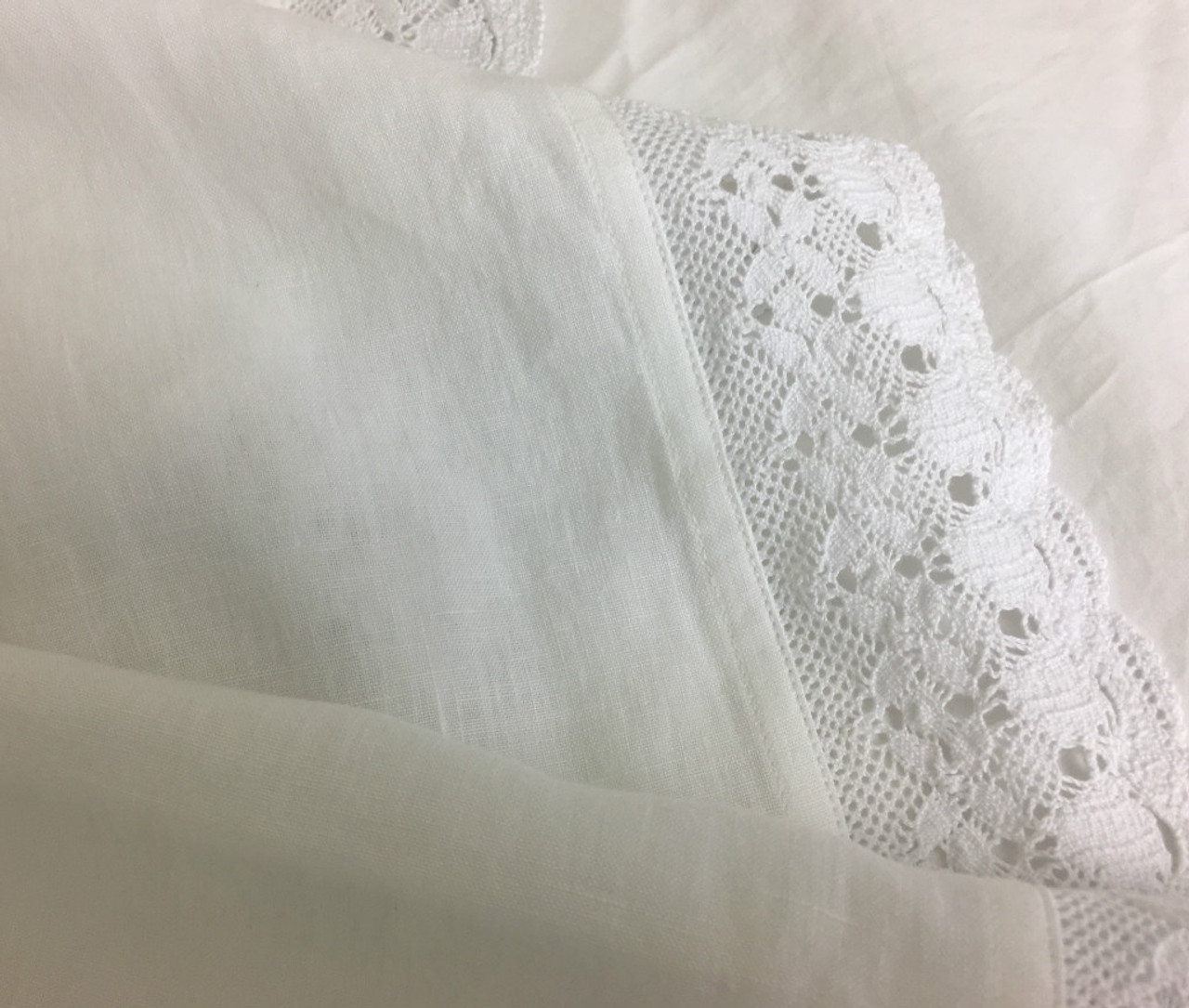 Natural Linen Bed Sheet with Crochet Lace Trim, 40+ Linen Fabric ...