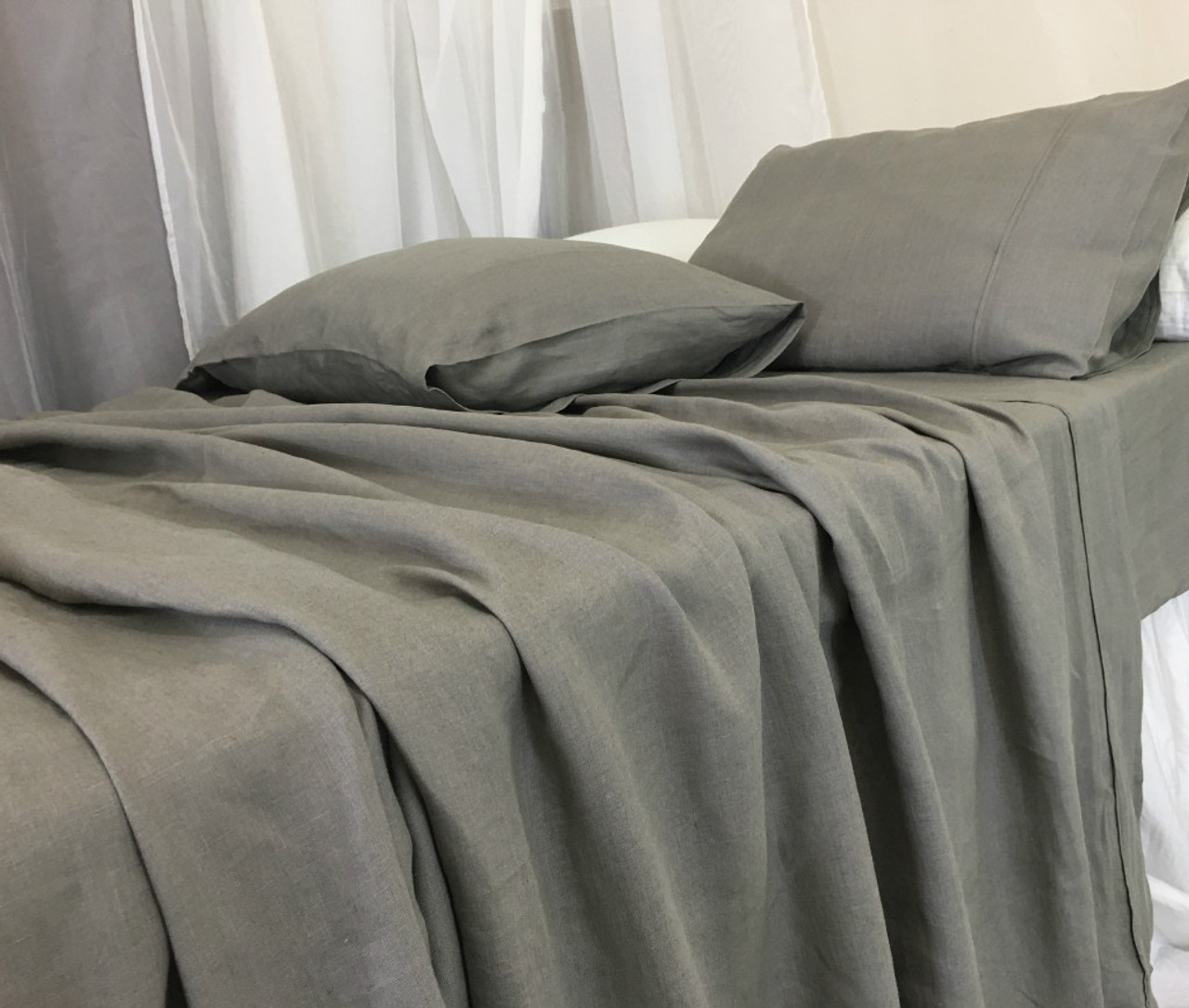 Medium Grey Linen Sheets Set | Handcrafted by Superior Custom Linens