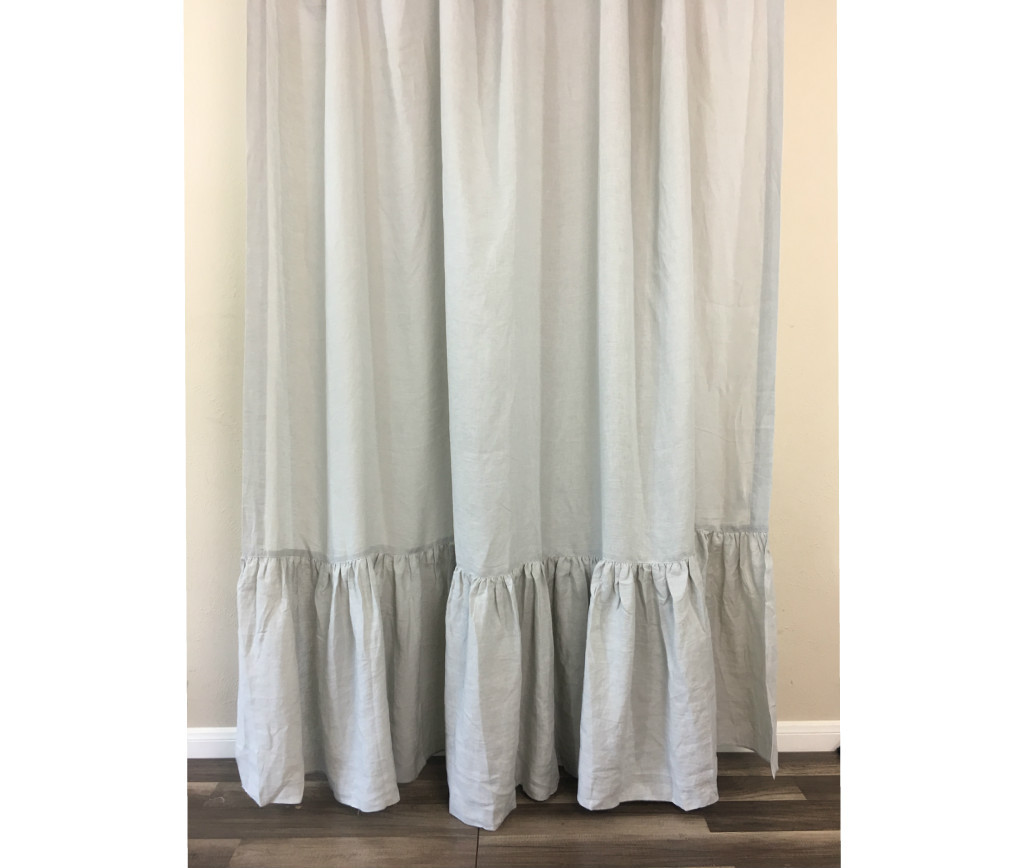 Stone-Grey-Linen-Shower-Curtain-with-Mermaid-Long-Ruffles