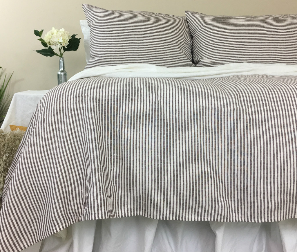 White Striped Linen Duvet Cover