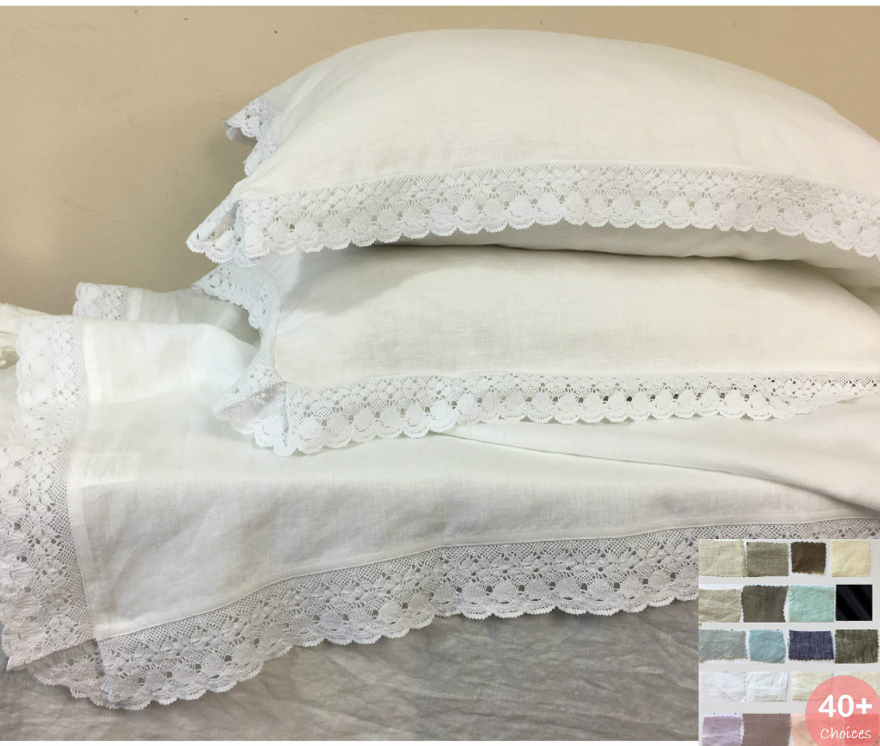 Ruffle Euro Sham Cover With Crochet Lace All Sizes