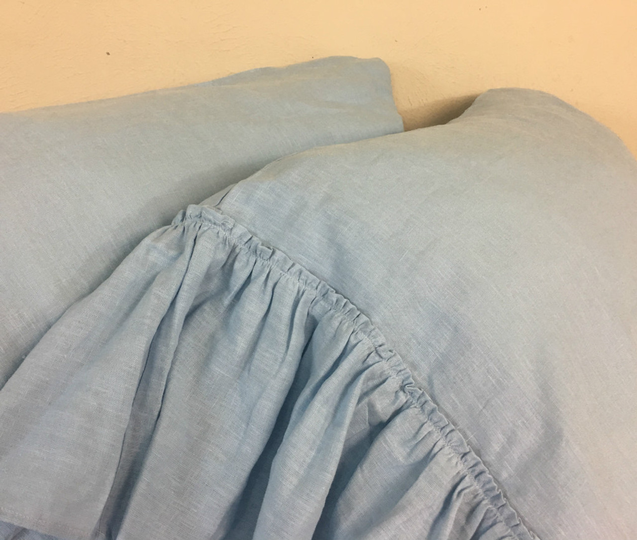 Blue Linen Pillow Cases with Mermaid Long Ruffles