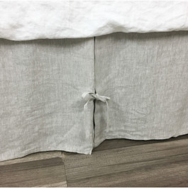 Natural Linen Bed Skirt with Box Pleats and Ties, Medium Weight Linen