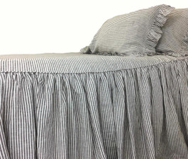 Coco Brown and White Striped Linen Bedspread, made to fit all size bed