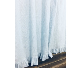 Blue and White Ticking Striped Shower Curtain with Self Ruffles