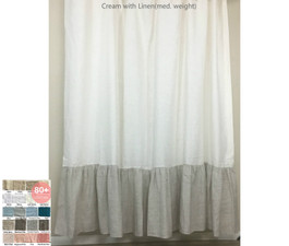  Linen Shower Curtain with Color Block Mermaid Long Ruffles