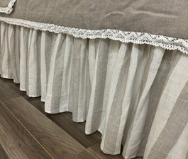 Striped Linen Bed Skirt, Gathered Ruffle