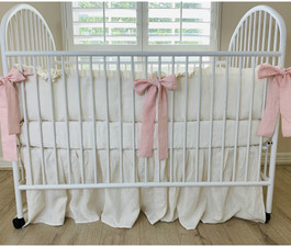 Soft White Linen Baby Bedding, Dogwood Pink Sash Ties